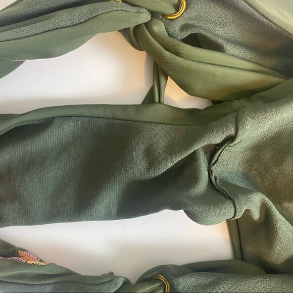 Bikini Bottom Womens L 12-14 Green Floral Embroidered Ruched Boho Side Ties - Picture 9 of 12